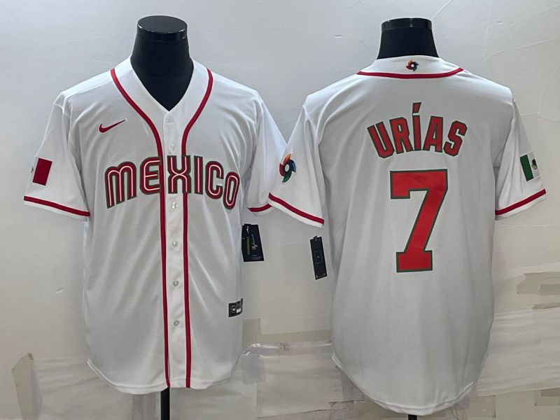 Men 2023 World Cub Mexico 7 Urias White Nike MLB Jersey27